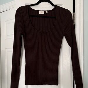 Cyrus Chocolate Ribbed Knit Top